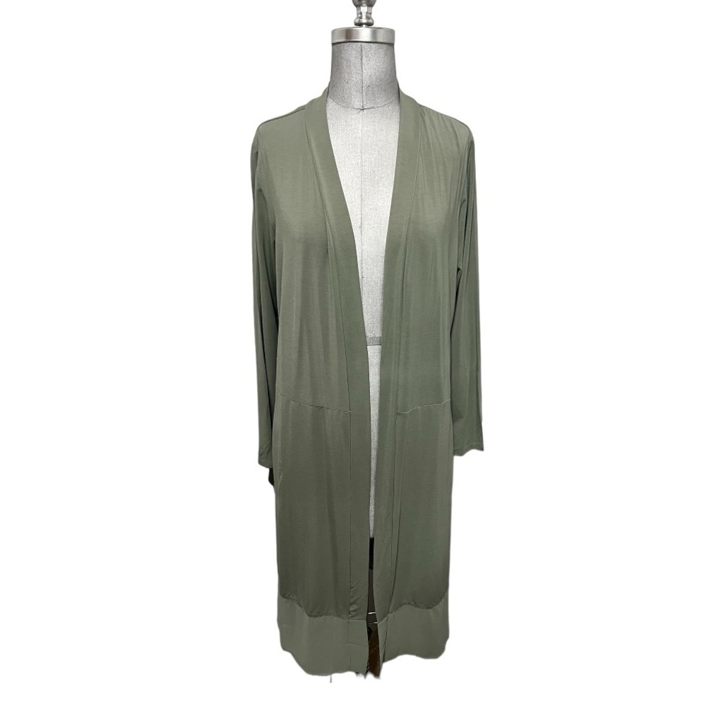 LOGO Lori Goldstein Leticia Long Sleeve Duster Spanish Moss with Chiffon Hem Med